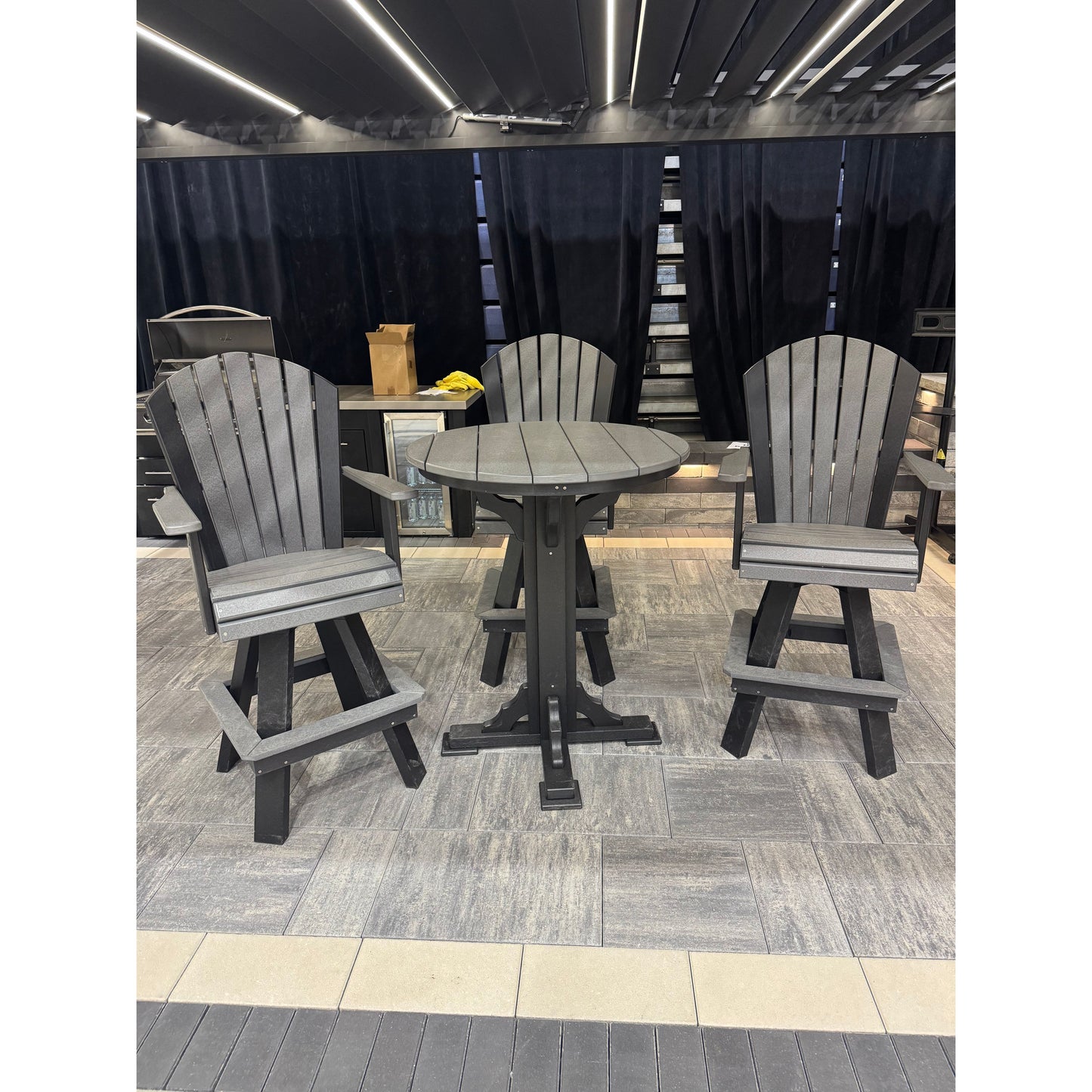 34" Round Bar Table with 2 Swivel Bar Chairs in Black/Dark Gray