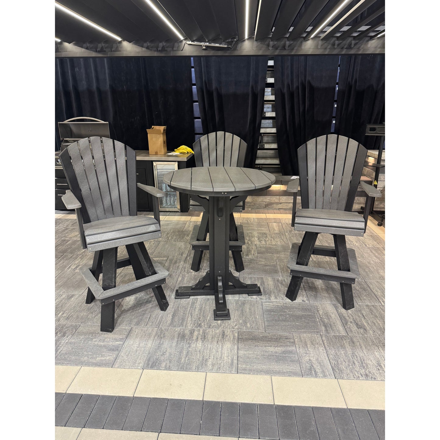 34" Round Bar Table with 2 Swivel Bar Chairs in Black/Dark Gray