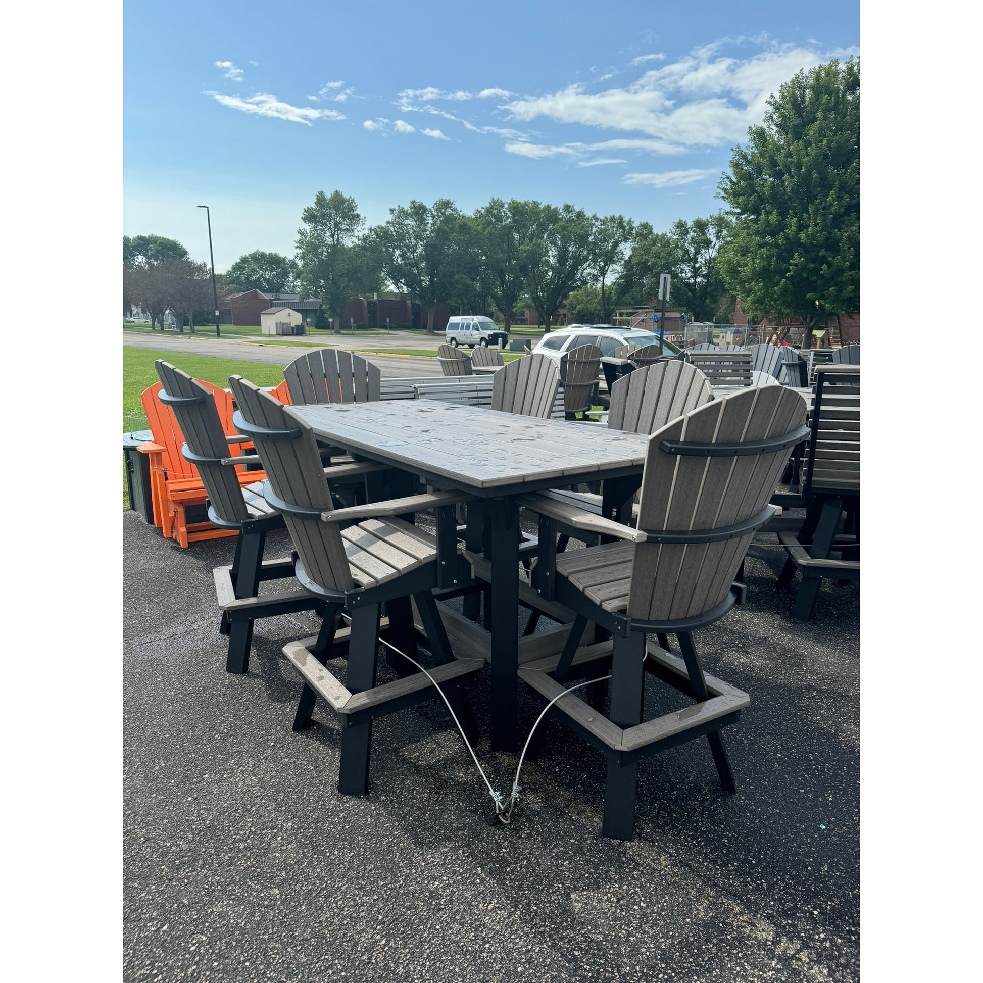 7' Bar Table with 6 Classic Swivel Bar Chairs in Black & Coastal