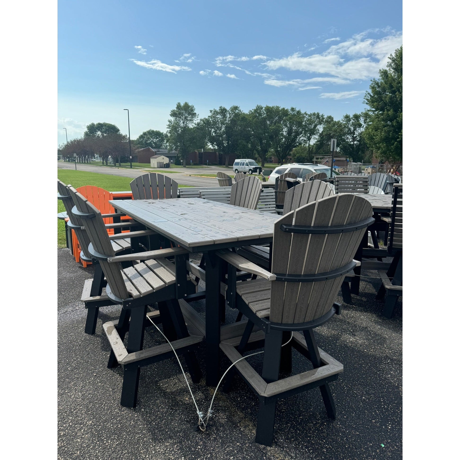 7' Bar Table with 6 Classic Swivel Bar Chairs in Black & Coastal