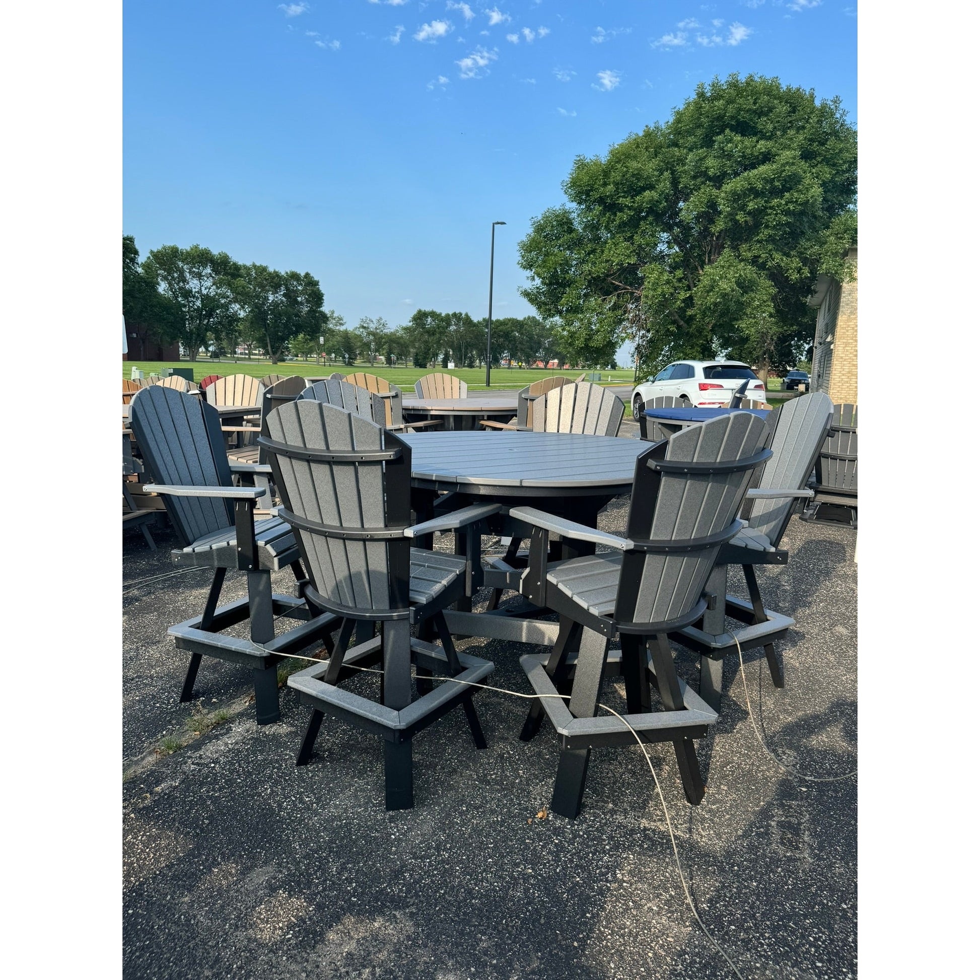 60" Round Bar Table with 6 Classic Swivel Bar Chairs in Black and Dark Gray