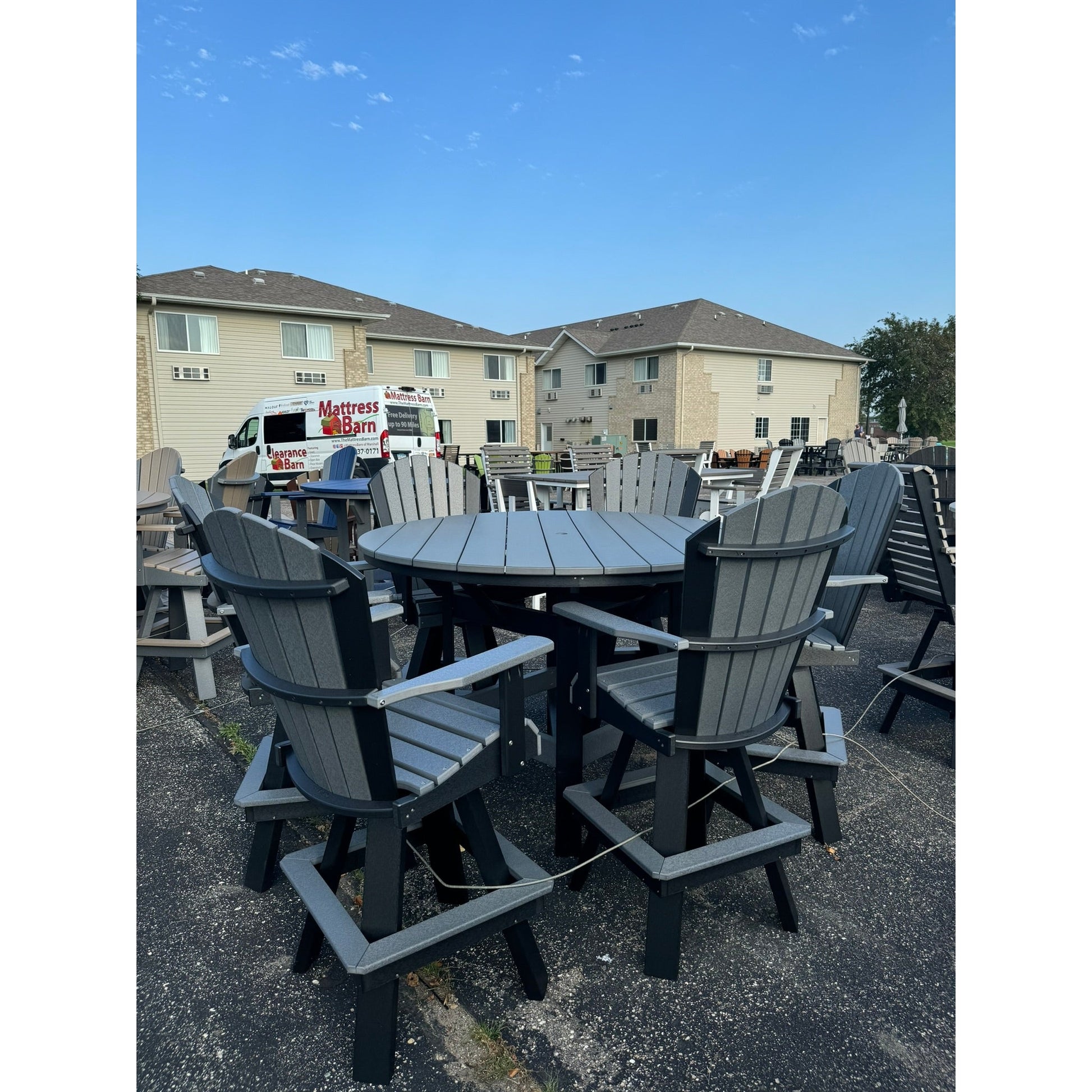 60" Round Bar Table with 6 Classic Swivel Bar Chairs in Black and Dark Gray