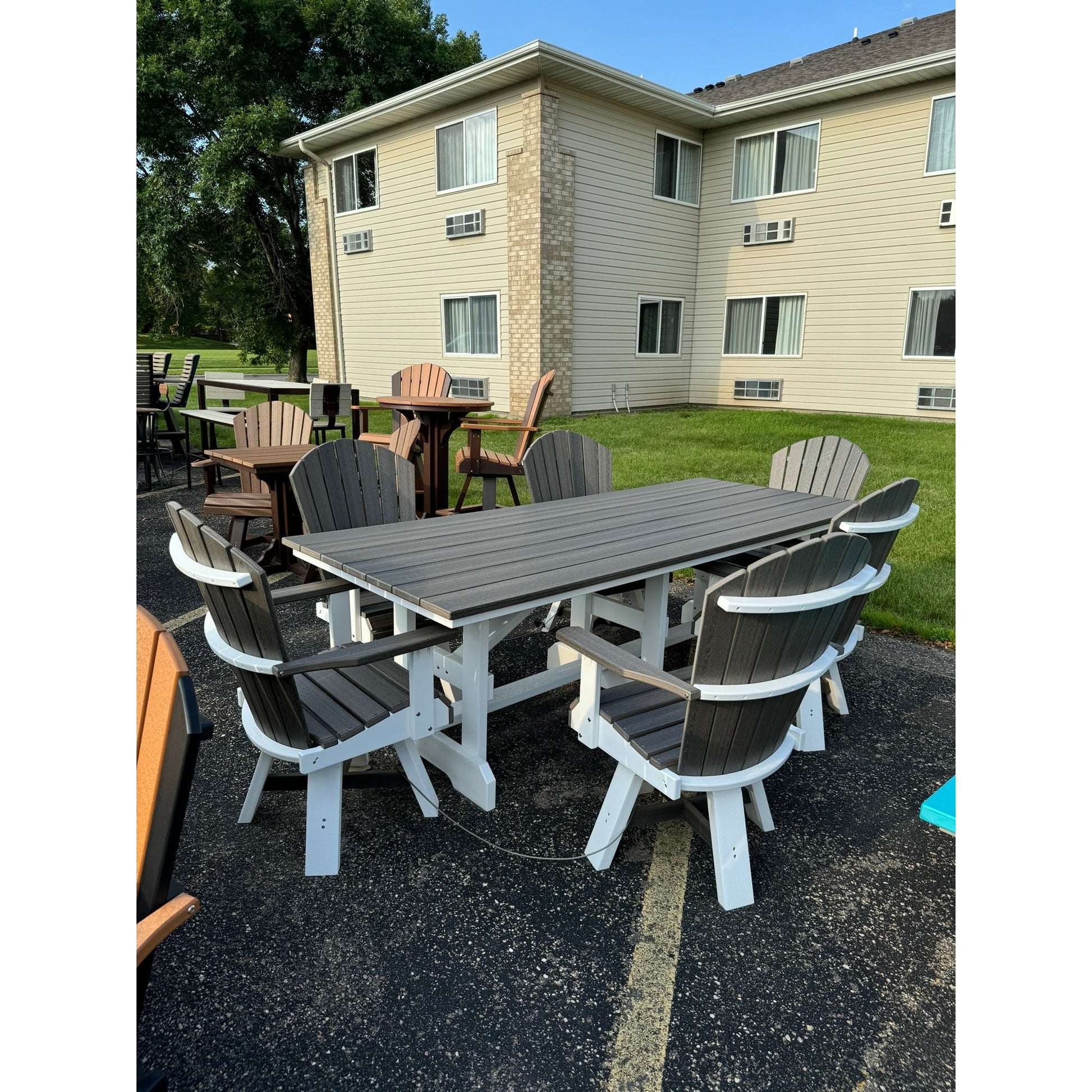 8' Rectangle Dining Table with 6 Classic Swivel Dining Chairs in White/Coastal