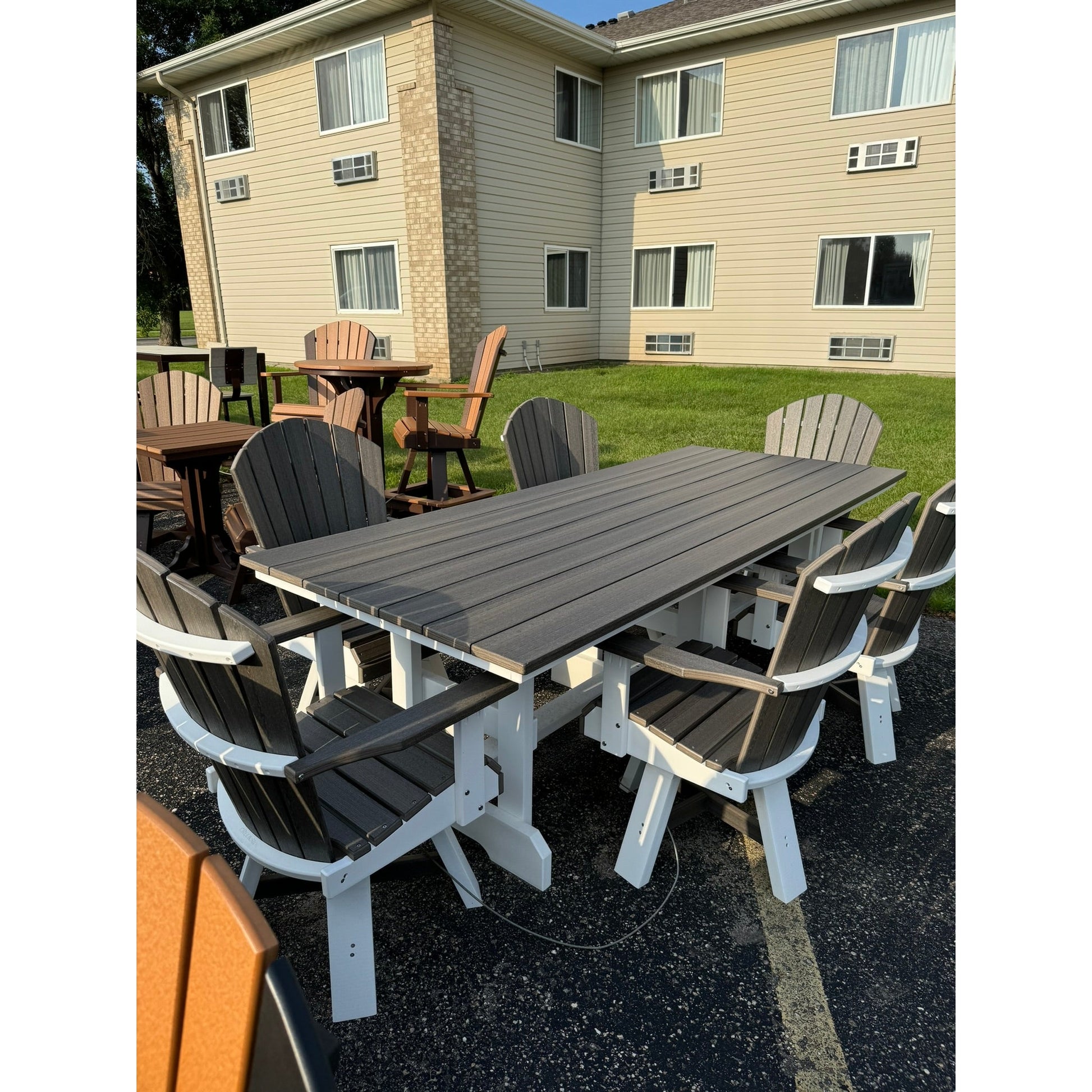 8' Rectangle Dining Table with 6 Classic Swivel Dining Chairs in White/Coastal