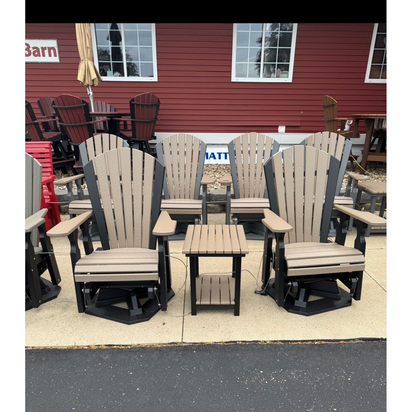 Package Deal: 2 Classic Swivel Gliders with matching end table in Black and Weatherwood