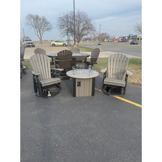 34" Round Fire Pit with 2 Classic Swivel Gliders in Black and Coastal Gray