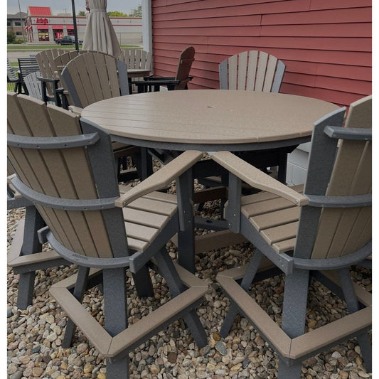 60" Round Bar Table with 6 Classic Swivel Chairs in Dark Gray and Weatherwood