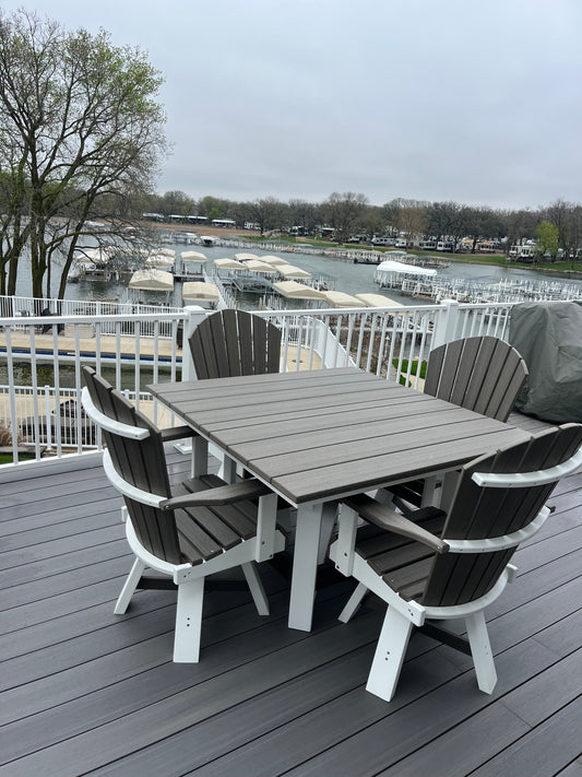 48" Square Dining Table with 4 Classic Swivel Dining Chairs in White & Coastal Gray (Wood Grain)