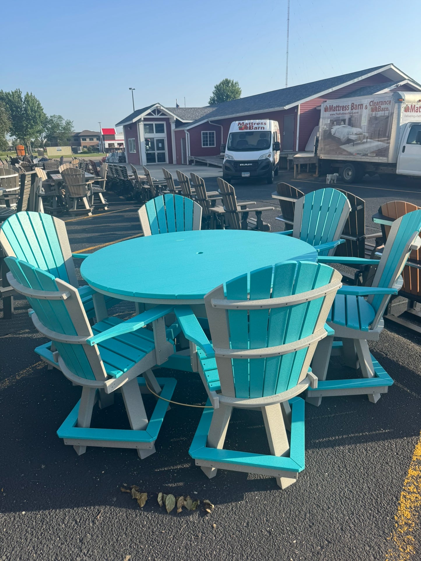 60" Round Counter Table with 6 Classic Swivel Counter Chairs in Dove Gray and Aruba