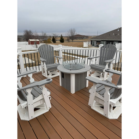 34" Round Fire Pit with 4 Classic Swivel Gliders in White & Driftwood Gray