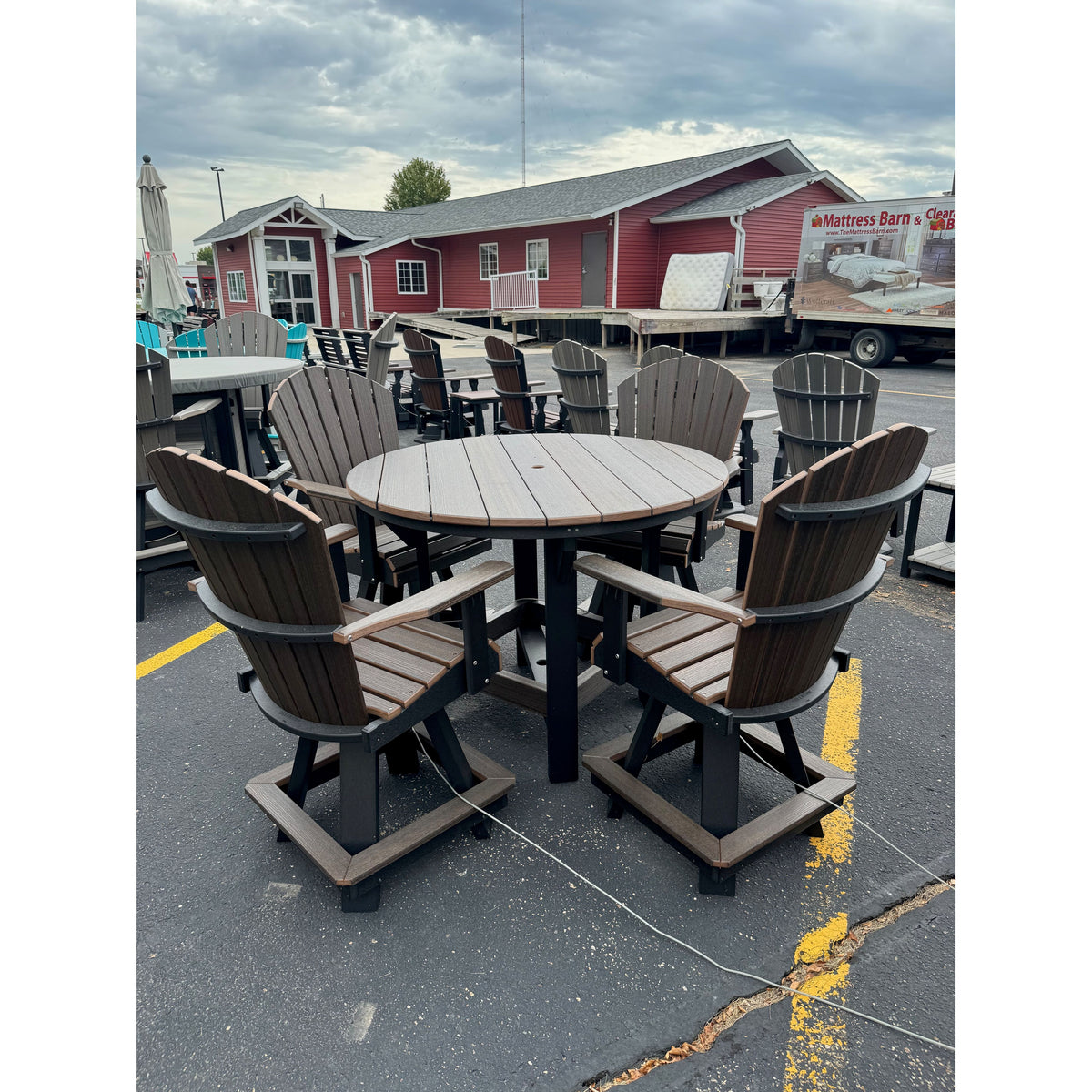48" Round Counter Table with 4 Classic Swivel Chairs in Black and Brazilian Walnut