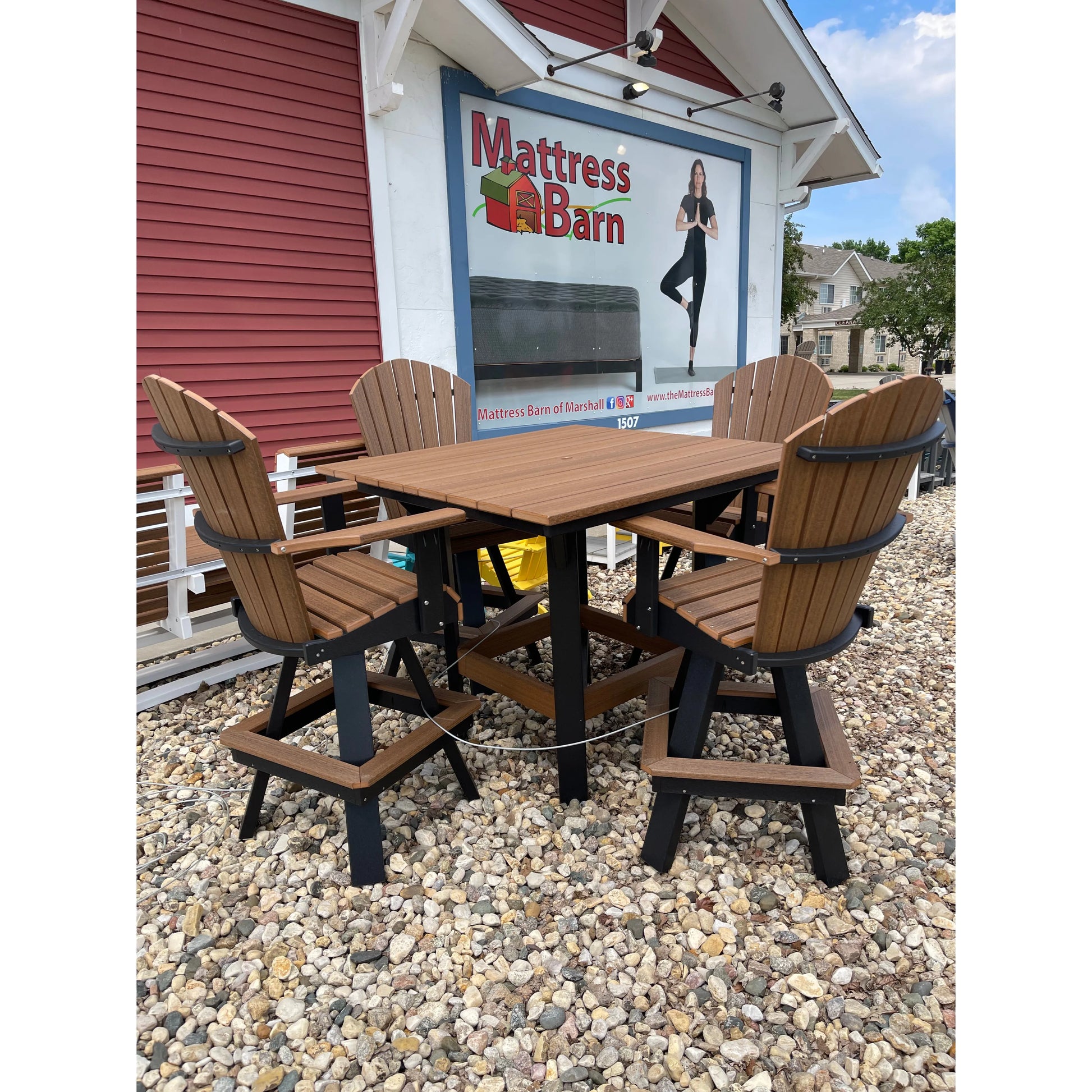 48" Square Bar Table with 4 Swivel Bar Chairs in Black/Mahogany