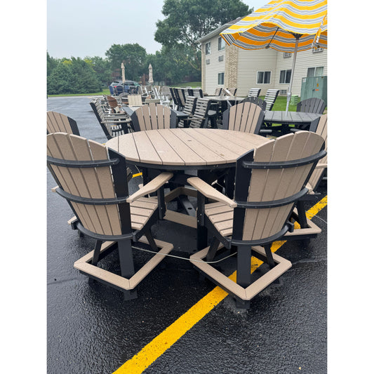 60" Round Counter Table with 6 Classic Swivel Counter Chairs in Black and Weatherwood