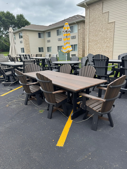 8' Dining Table with 6 Classic Swivel Dining Chairs in Black and Brazilian Walnut