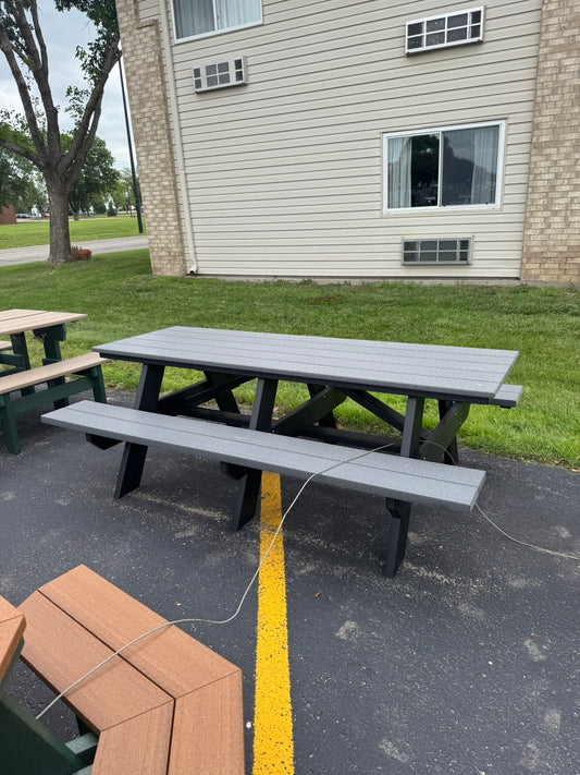 Creekside 7' Picnic Table in Black and Dark Gray
