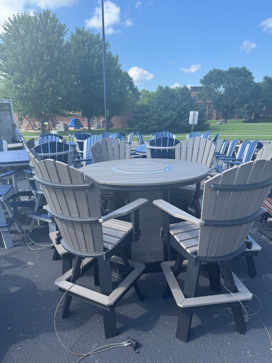 54" Round Fire Table with 5 Swivel Bar Chairs