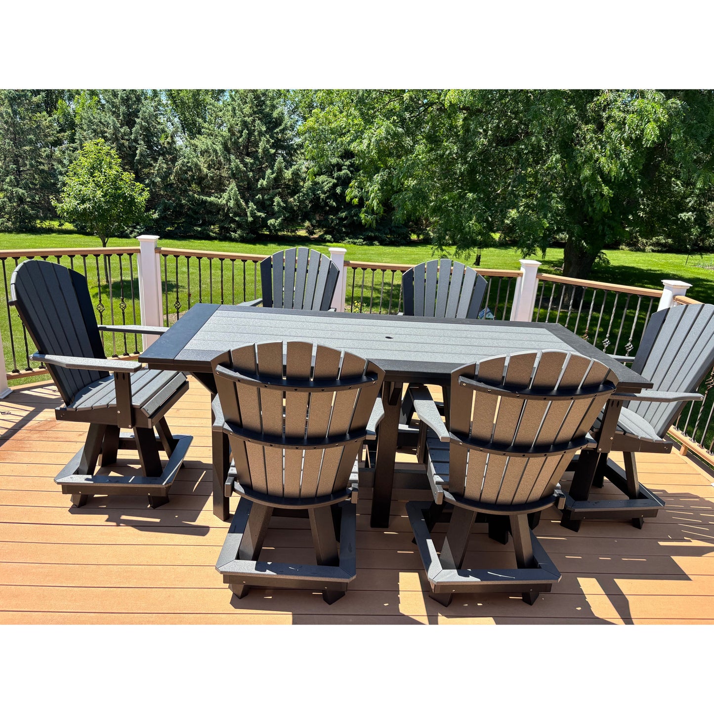 7' Bar Table with 6 Classic Swivel Counter Chairs in Black and Dark Gray
