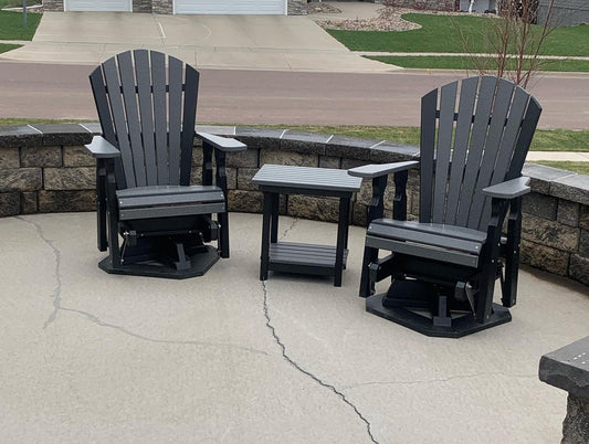 Package: 2 Classic Swivel Gliders with Matching End Table in Black and Dark Gray